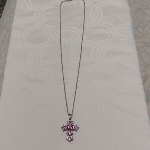 Pink Crystal Cross Pendant Necklace - Women Jewelry